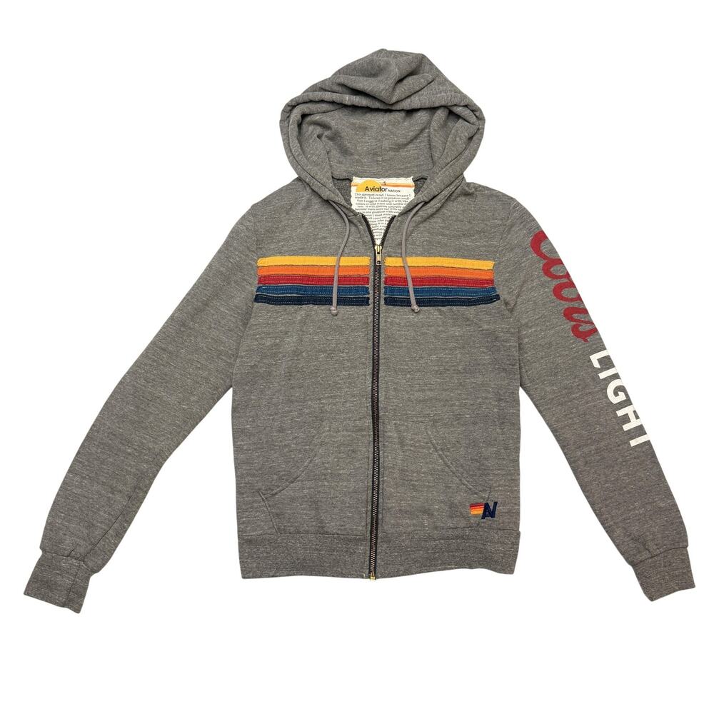 Aviator Nation Zip Up Hoodie Small Gray Coors Light 5-Stripe French Terry